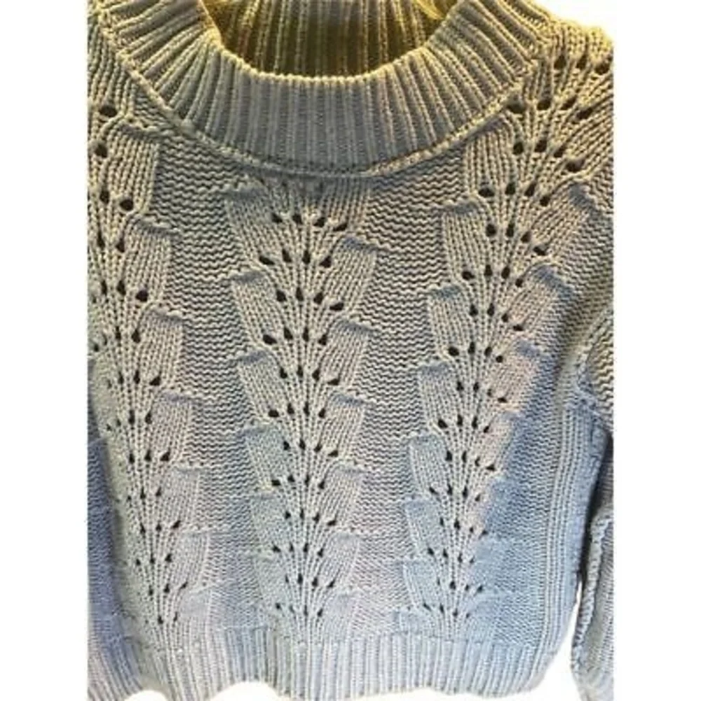 Free People Women's XS Blue Cable-Knit Pullover Sweater Chunky Knit